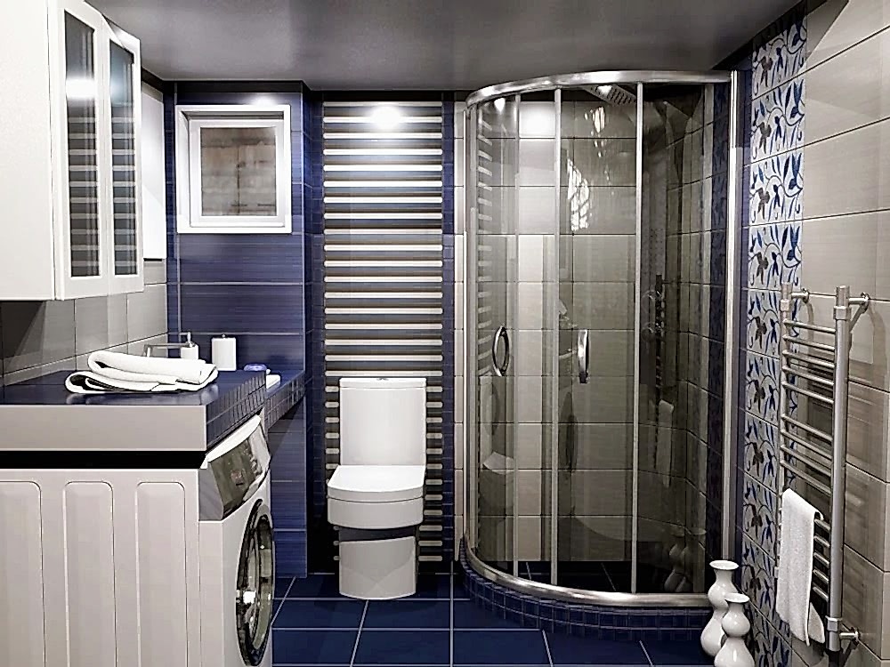 3D дизайн маленькой ванной комнаты 2,0x2,0м (проект 2)