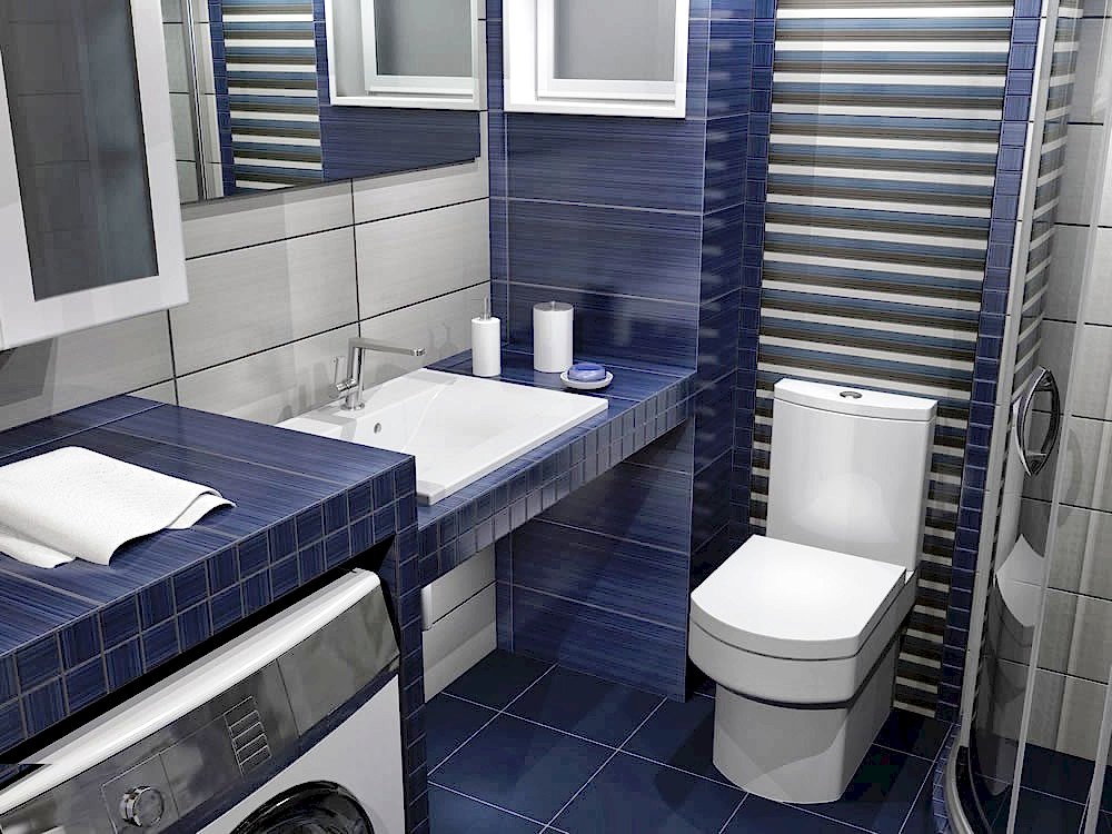 3D дизайн маленькой ванной комнаты 2,0x2,0м (проект 2)